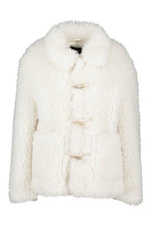 Duffle Curly Faux Fur Coat | Boohoo white