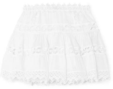 Greta Crocheted Lace-paneled Cotton-blend Mini Skirt - White