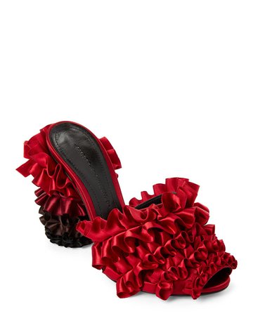 Red Ombre Layered Ruffle Satin Mule Pumps - Century 21
