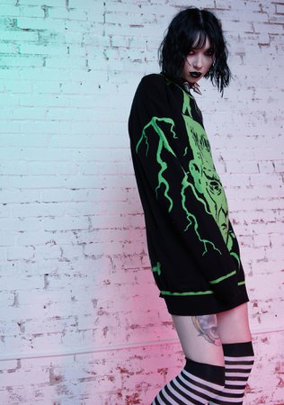 Dolls Kill X Monsters Oversized Intarsia Frankenstein Knit Sweater - Black/Green | Dolls Kill