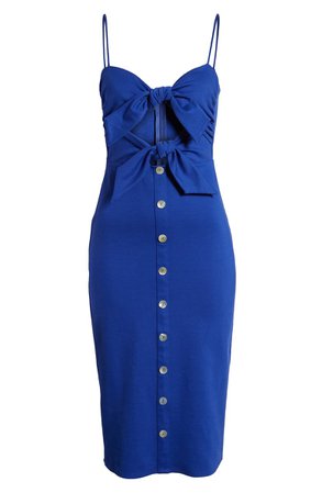 Blue Double Front Bow Button Front Midi Dress | Nordstrom
