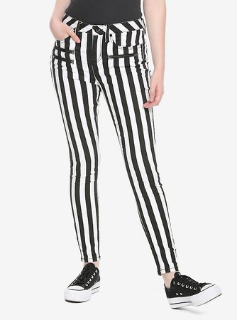 HT Denim Black & White Stripe Hi-Rise Super Skinny Jeans