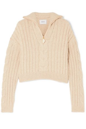 Nanushka | Eria cropped faux pearl-embellished cable-knit sweater | NET-A-PORTER.COM
