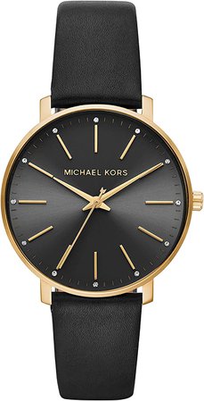 Amazon.com: Michael Kors Women's Pyper Stainless Steel Quartz Watch with Leather Strap, Gold/Black, 18 : Clothing, Shoes & Jewelry