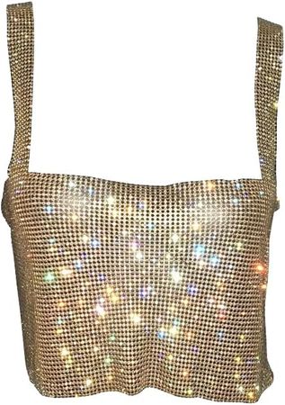 Sequin Halter Crop Top for Women - Sexy V Neck Sleeveless Backless Sparkly  Chain Cami Top Tank Bra Party Club Night