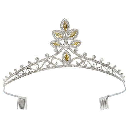 6.72 Carat Natural Fancy Yellow Marquise Cut Diamond and White Diamond Tiara For Sale at 1stDibs