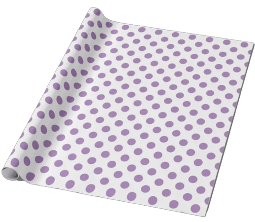 Lavender polka dots on white wrapping paper