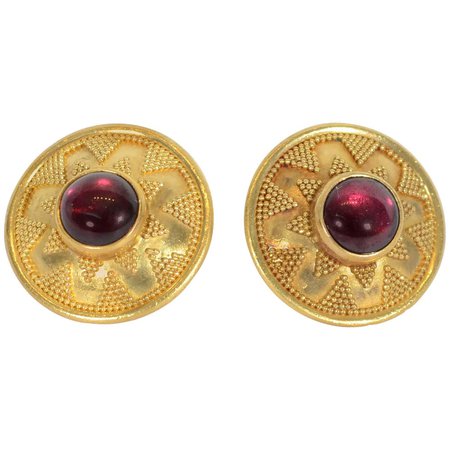 Elaine Greenspan Etruscan Revival Garnet Gold Earrings For Sale at 1stDibs