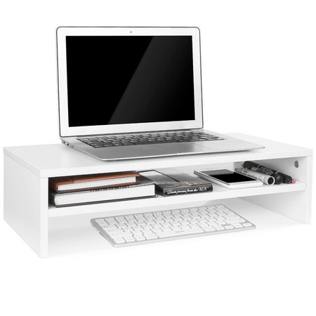 Homfa Wood Monitor Stand Screen Riser Desk Storage Rack with 2 Tier Shelves White 54x25.5x14cm