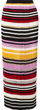 Pleated Striped Knitted Maxi Skirt - Pink