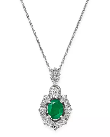 Bloomingdale's Emerald & Diamond Pendant Necklace in 14K White Gold, 18" - 100% Exclusive | Bloomingdale's