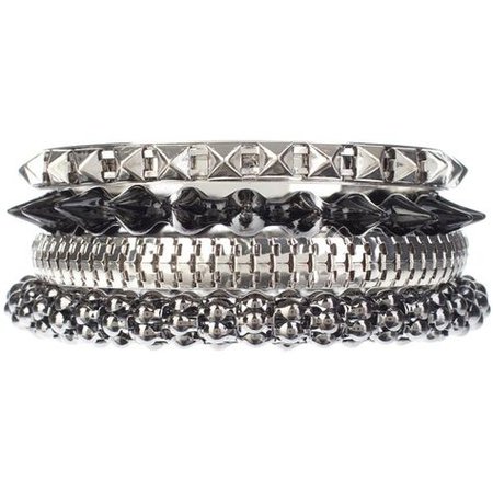 Black & Silver Spike Bangle Bracelet Set
