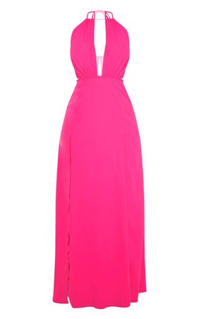 Pink Halterneck Keyhole Extreme Split Maxi Dress | PrettyLittleThing