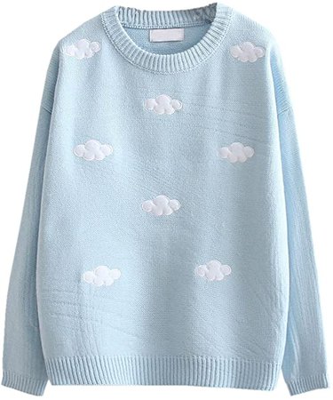 Packitcute Loose Knitted Sweaters for Juniors Girls Autumn Winter Cute Clouds Casual Sweater Pullover (Sky Blue) at Amazon Women’s Clothing store