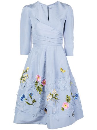 Oscar De La Renta Floral Embroidery Silk Dress - Farfetch