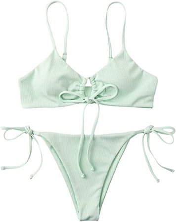 Amazon.com: SheIn Women's Two Piece Ruched Knot Tie Side Bikini Swimsuit Set Strap Bathing Suit : Clothing, Shoes & Jewelry