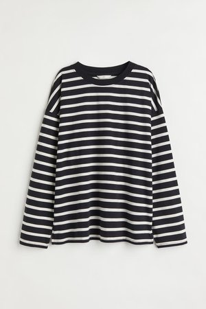 Long-sleeved Jersey Top - Black/white striped - Ladies | H&M US