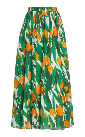 Tulip-Print Silk Maxi Skirt By Carolina Herrera | Moda Operandi