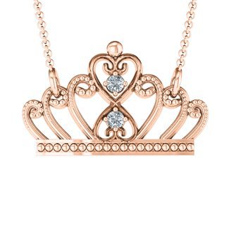 14K Rose Gold Charming Crown Necklace with Cubic Zirconia Stones | Jewlr