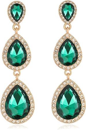 Amazon.com: Emerald Green Rhinestone Teardrop Dangle Earrings Vintage Crystal Long Chandelier Drop Earrings for Wedding Prom Costume: Clothing, Shoes & Jewelry