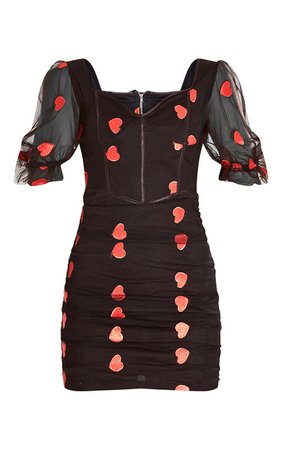 Black  Heart Embroided Mesh Dress | Dresses | PrettyLittleThing USA