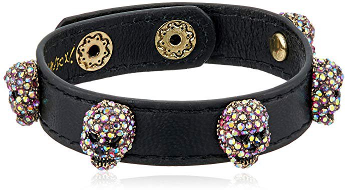 Amazon.com: Betsey Johnson Halloween Black Leather with Multi-Color Stone Skulls Wrap Bracelet: Gateway