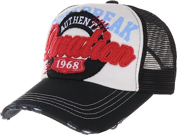 WITHMOONS Meshed Baseball Cap Distressed Trucker Hat Star KR1185 (Black) at Amazon Men’s Clothing store