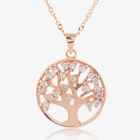 Sterling Silver Lifes Tree Necklace With Rose Gold Finish