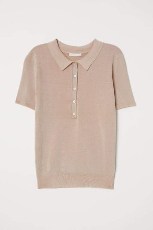 Fine-knit Polo Shirt - Beige
