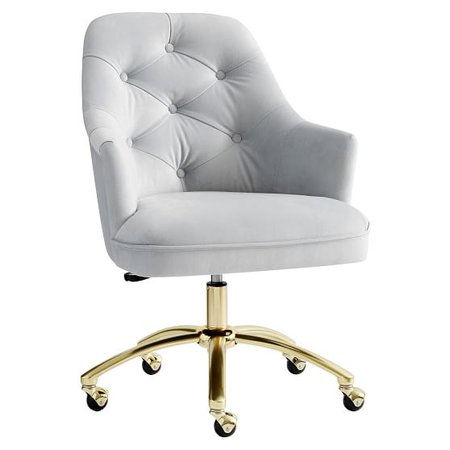 Lustre Velvet Silver Tufted Swivel Task Chair | PBteen