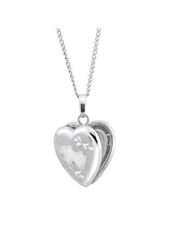 Double-Heart Engraved Sterling Silver Heart Locket Pendant, 18" - Walmart.com