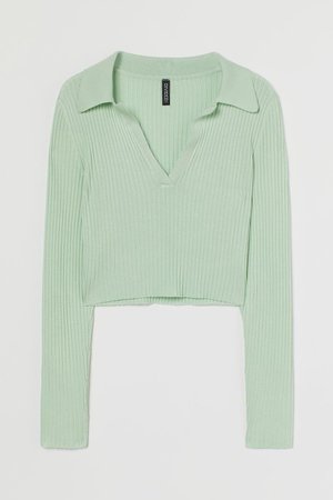 Collared Ribbed Top - Light green - Ladies | H&M US