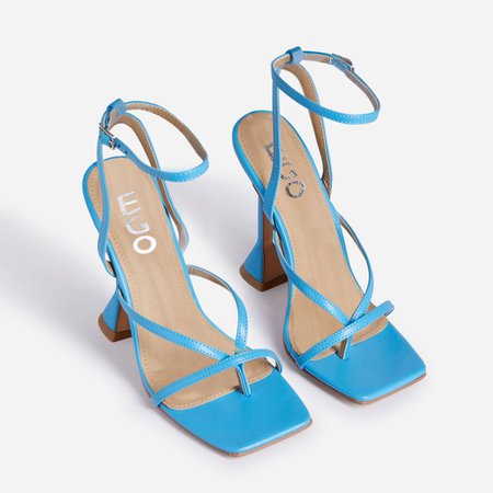Freestyle Square Toe Pyramid Heel In Blue Faux Leather | EGO