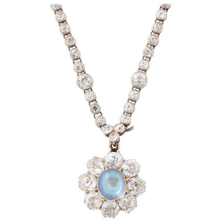 Edwardian Diamond and Moonstone Necklace For Sale at 1stDibs