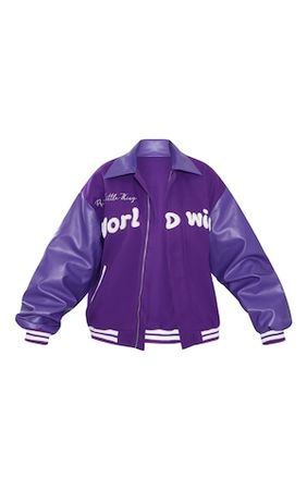 Plt Purple Worldwide Pu Sleeve Bomber Jacket | PrettyLittleThing USA