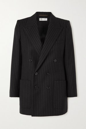 Black Double-breasted pinstriped wool blazer | SAINT LAURENT | NET-A-PORTER