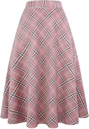IDEALSANXUN Womens High Elastic Waist Maxi Skirt A-line Plaid Winter Warm Flare Long Skirt at Amazon Women’s Clothing store