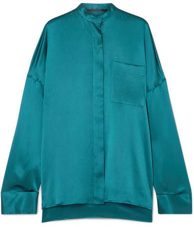 Oversized Silk-charmeuse Shirt - Turquoise