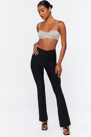 Ruched Mid-Rise Flare Pants