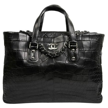 CHANEL Black Crocodile Tote Bag