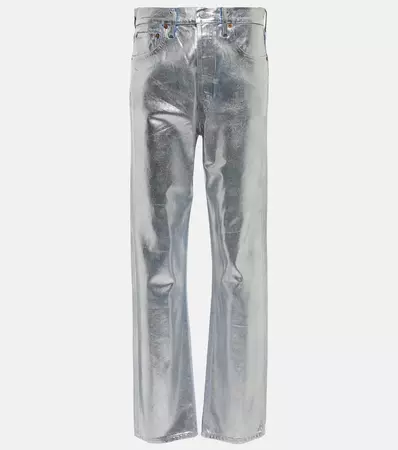 Metallic High Rise Straight Jeans in Silver - Agolde | Mytheresa
