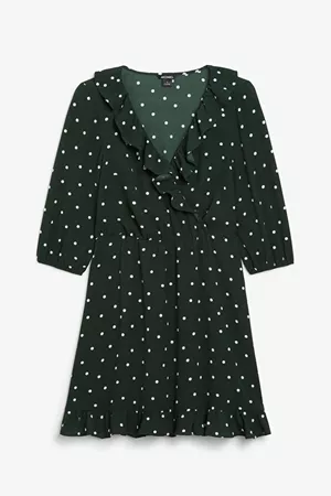 Wrap dress - Green and white polka dots - Dresses - Monki BE