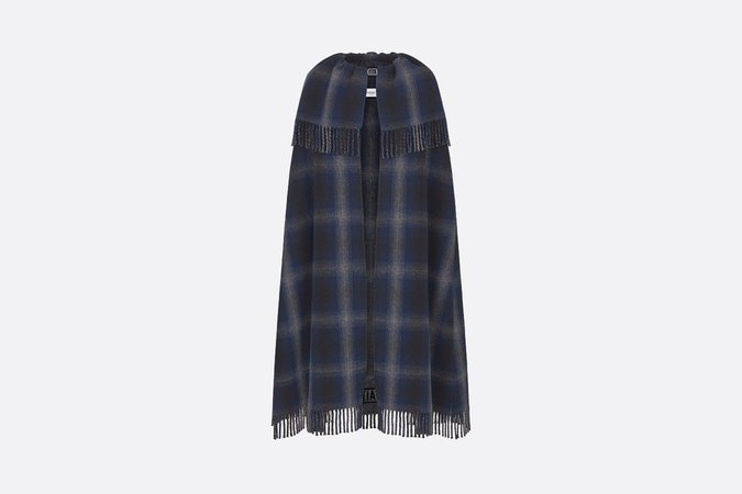 Fringed Coat with Belt Blue and Gray Check Double-Sided Wool with Gradient Effect - Ready-to-wear - Woman | DIOR