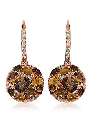 Le Vian® Creme Brulee® 1/2 ct. t.w. Chocolate Quartz®, 1/5 ct. t.w. Caramel Quartz™, 3/4 ct. t.w. Nude Diamonds™ and Chocolate Diamonds® Earrings in 14K Strawberry Gold®