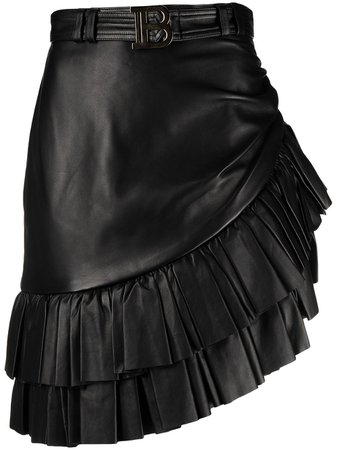 Balmain short asymmetric ruffled leather skirt black VF14315L062 - Farfetch