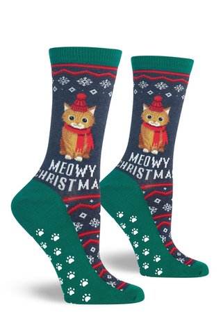 Christmas Cat Socks for Women | Non-Slip Grip Cute Slipper Socks - ModSock