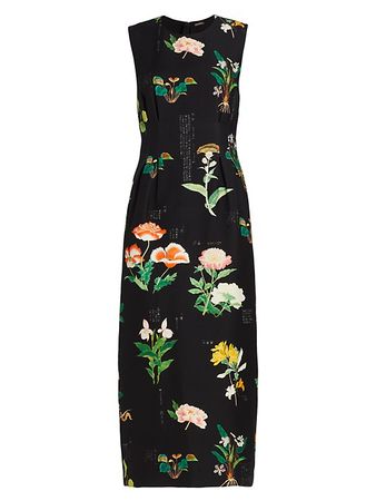 Shop Adam Lippes Floral Double-Pleated Midi-Dress | Saks Fifth Avenue