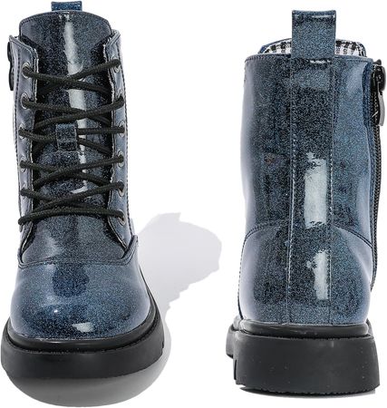 Amazon.com: WUIWUIYU Boys Girls Glitter Mid-calf Ankle Boots Lace-up High-Top Combat Boot with Side Zipper (Toddler/Little Kid/Big Kid) : 服裝，鞋子和珠寶