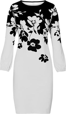 Amazon.com: Womens Package Hip Dress Plus Size Floral Print Fall Casual Bodycon Midi Dress Long Sleeve Crew Neck Wrap Sexy Dresses : Clothing, Shoes & Jewelry