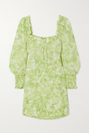 Lime green Arianne ruffled tie-dyed crepe mini dress | Faithfull The Brand | NET-A-PORTER